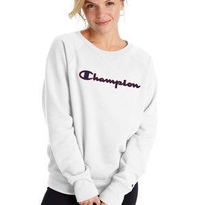 Champion Women's Athletics Powerblend Fleece Classic Crew, Satin Stitch Logo